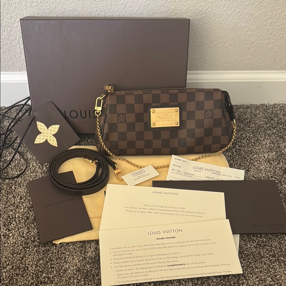 Authentic Louis Vuitton Eva clutch Damier Ebene crossbody bag